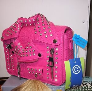 Hot Pink Studded Mini Bag with Structured Design